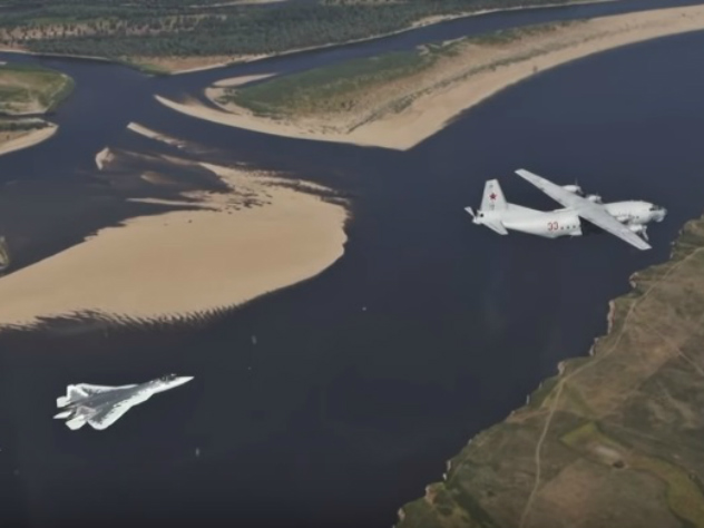 Самолеты Су-57 и Ан-12 Су-57