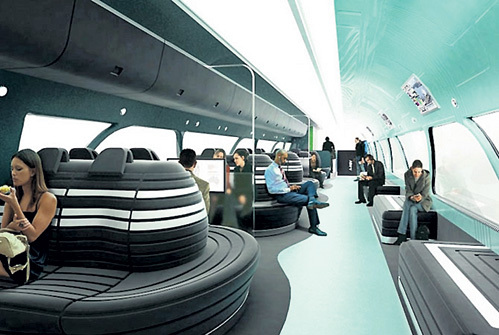 Так, возможно, будут выглядеть изнутри вагоны двухэтажной электрички на магнитной подушке, проект которой разрабатывают в Австралии